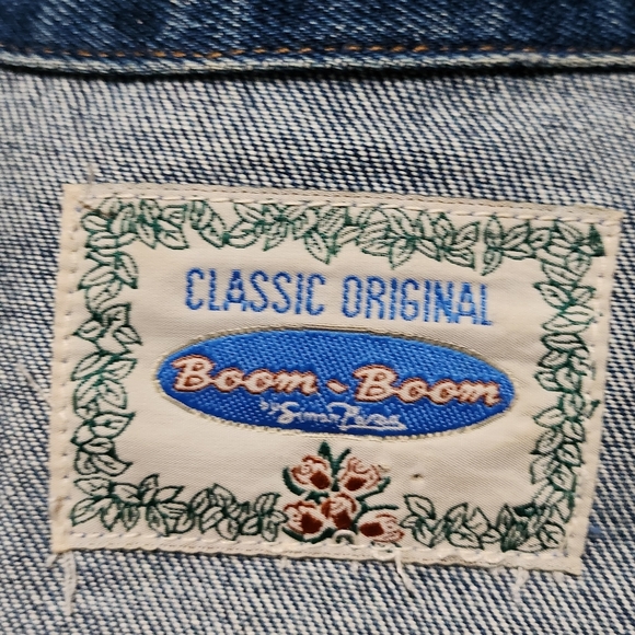 BOOM BOOM Womens Denim Jacket XL Blue Studded Western Y2K - Picture 3 of 9